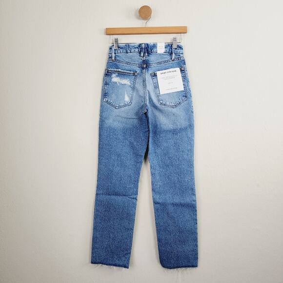 NWT Good American Good Vintage High Rise Straight Jean Fray Hem Denim 00 - Picture 4 of 10